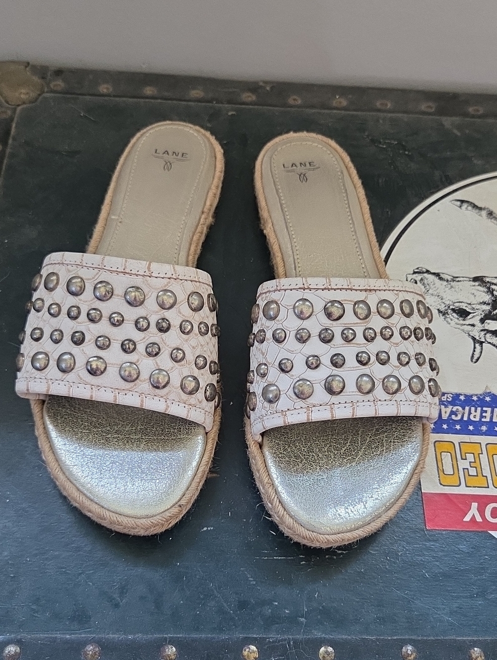 White Studded Slide Lane Boots Sandals